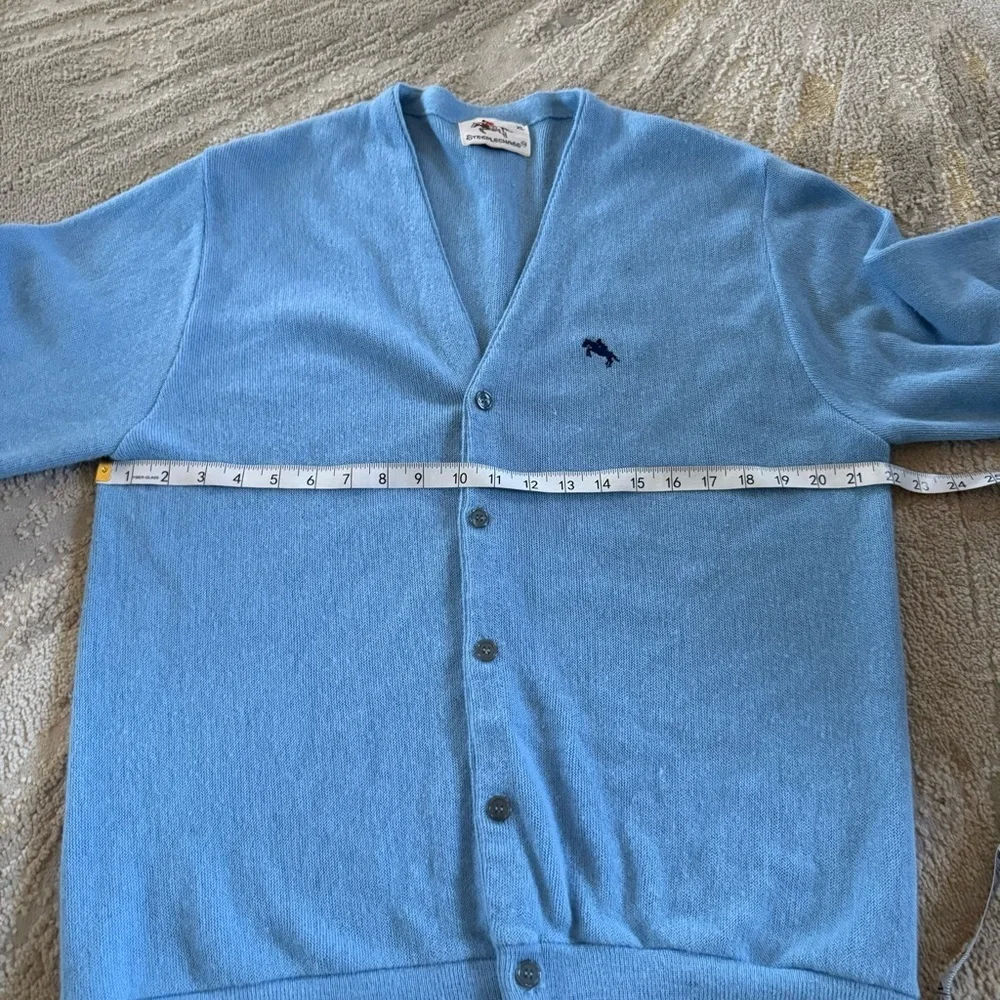Vintage Cardigan sweater Steeplechase Blue button front horse embroidery XL